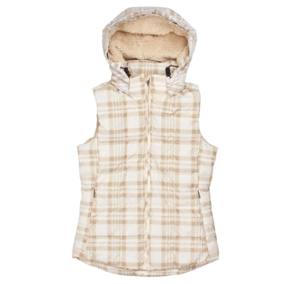 Patagonia Jackets & Blazers - Patagonia Wooly Plaid in Raw Linen Neutral Color Hood Vest Puffer Size Medium